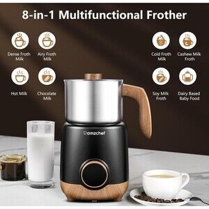 AMZCHEF 8-IN-1 Milk Frother and Steamer 550 Watts, 21oz Split Stainless Steel